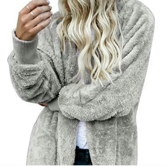 Last 1! SOFT FUZZY fleece cardigan hoodie Gray - Picture 3 of 8